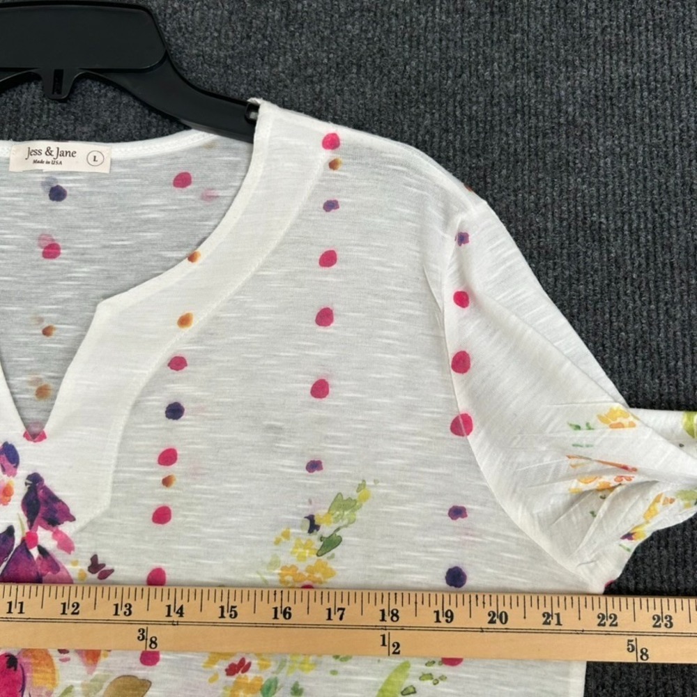 Jess & Jane Women's Large Floral Tunic Top 3/4 Sleeves Colorful Garden Artsy - Picture 5 of 9